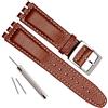 OliBoPo Cinturino per orologio di ricambio in acciaio con pelle di coccodrillo e mucca (17 mm, White Stitch/Brown), Bianco, Marrone, (White Stitch/Brown), 17 mm, Impermeabile