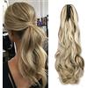 Cybelleza Coda Capelli Extension Coda di Cavallo Estensioni per Capelli Ricci Mossi Ondulati Lunghi Sintetici Ponytail Claw Posticci Parruchino Donna,Biondo cenere&Bleach Blonde