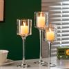 Romadedi Porta Candele Vetro Portacandele Alto - da Tavolo Porta Tealight Set di 3 Portalumini Moderno Design per Centrotavola Decorazioni per la Casa Natalizio Nozze 20/23/26 cm