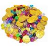PIQIUQIU 150 Pezzi Monete d'oro Pirata(50 Pezzi Monete Finte e 100 Pezzi Diamanti Acrilici) Tesori per la Caccia al Tesoro Bambini Compleanno