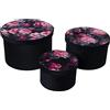 DRW Set di 3 scatole Rotonde Nere in Velluto Stampato con Fiori, 30 x 20 cm, 26 x 16 cm e 20 x 13 cm, Consistenza, Multicolore, estandar