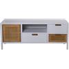 DRW Mobile TV con 1 Anta e 3 cassetti in Legno MDF e Rattan Bianco e Naturale, 120 x 40 x 50 cm, Multicolore, estandar