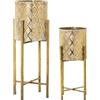 DRW Set di 4 vasi 2 +2 in metallo con piede in oro 30 x 74 cm e 25 x 54 cm