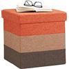 Relaxdays Pouf Imbottito con Contenitore, a Strisce, Colorato, Pieghevole, Marrone-Arancione, HxLxP: 38 x 38 x 38 cm