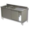 Ristoattrezzature Modello: 100600022009001,Lavello in acciaio inox armadiato 180x60x85h cm 2 vasche con gocciolatoio a dx 2 porte scorrevoli EC