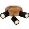 BRILONER - Lampada da soffitto retrò con legno, lampada da soffitto vintage a 3 luci, 3x attacco GU10, spot LED regolabile, spot da soffitto rustico, nero-legno, 190x85 mm