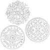 DRW Set di 3 Pale Rotonde in Legno MDF Traforate in Bianco 25 x 1 cm