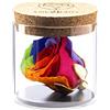 Amoroses Bijou - Rosa Stabilizzata Eterna con calice placcato oro 24K in barattolo di vetro | Idea Regalo (Rosa Multicolore Arcobaleno)