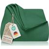 LAYNENBURG Copriletto 180 x 200 cm - Waffle Pique 100% Cotone - Coperta Estiva Leggera - Coperta di Cotone Come Coperta da Letto, Coperta da Divano, Coperta ariosa da Divano (Verde scuro)