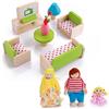 cobee Mini set di mobili in legno per casa delle bambole, 12 pezzi in miniatura con 3 figure di famiglia, accessori per il soggiorno della casa delle bambole