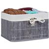 Relaxdays Cestino Portaoggetti, Fodera in Tessuto, Bambù, Rettangolare, Bagno, Giochi, HLP 20x31x31 cm, Grigio