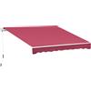 Outsunny Tenda da Sole per Esterno Avvolgibile a Manovella in Metallo e Alluminio, 395x245cm, Rosso Scuro