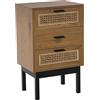 DRW Comodino con 3 cassetti in Legno MDF, Vimini e Metallo in Naturale e Nero 40 x 30 x 65 cm, Multicolore, estandar