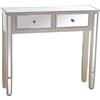 DRW Tavolo d'ingresso con 2 cassetti in legno e specchio in colore champagne e specchio e 90 x 25 x 80 cm