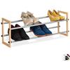 relaxdays Scarpiera da Ingresso, Portascarpe Aperto, su 2 Livelli, Legno e Metallo, Allungabile L.118 cm, Marrone Chiaro