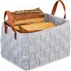 Relaxdays Borsa in Feltro, Cesta Ripiegabile Portariviste, Cesto con Manici HxLxP: 26 x 40 x 30 cm, grigio chiaro, PU, 1 pz
