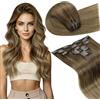 LaaVoo Extension Capelli Veri Clip, Balayage Marrone a Biondo Scuro, 45cm 120g 7pcs, Capelli Naturali, Lunga Durata, per Cerimonie Importanti, Colore 6-8-14