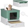 PawHut Lettiera per Gatti Chiusa con Paletta, Vassoio Estraibile e 2 Porte, 47.5x35.5x36.7cm, Verde|Aosom
