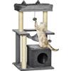 PawHut Albero Tiragraffi con Corde Sisal, Casetta e Amaca, Rivestimento Peluche e Feltro, Altezza 100cm, Grigio|Aosom