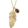 Goldhimmel Collana Lunga 70 Cm In Argento 925 Con Topazio Fumé E Pendente Piuma - Gioiello Donna Elegante, Design Moderno, Placcato Oro