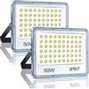 YIQIBRO Faretto LED da Esterno 50W 2 Pezzi, Faro LED Esterno IP67 Impermeabile Ultra Sottile, 5000LM 6500K Bianca Fredda Luce di Sicurezza per Giardino Cortile Garage Prato Magazzino Terrazza
