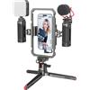SMALLRIG Universal Phone Video Rig Kit per iPhone, Smartphone e Fotocamere, Stabilizzatore per Telefono con Treppiede Microfono Luce LED Maniglia Laterale Power Bank Holderm - 3384D