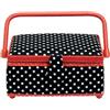 Prym Black & White Polka Dot Fabric with Red Trim Sewing Basket-Small, Cotton, 24x16x11 cm