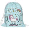 Ferocity 010 - Sacca da palestra per bambini, con il nome stampato, borsa in iuta, per fitness, tema gatti unicorni, Unicorn Cloud, s