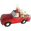 Silverado Natale ornamento fatto di vetro, pickup rosso con attrezzature da sci