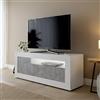 Dmora - Mobile Porta TV Braies, Credenza da Soggiorno, Armadio Basso per TV, Base Parete attrezzata, Made in Italy, 138x42 h56 cm, Bianco Lucido e Cemento