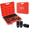 Meiwaltee 1/2 Set Bussole a Impatto, 43 Pezzi Set di Chiavi a Bussola Metriche da 8 a 32 mm | Assortimento profondo e poco profondo | Barre di estensione | Giunto universale e adattatore| CR-MO