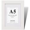 Fabian Clarke London® Cornice portafoto moderna in legno bianco, formato A5, con passepartout bianco A6, include vetro frontale, da appendere in verticale o in orizzontale
