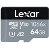 Lexar Professional 1066x Micro SD 64 GB, Scheda microSDXC UHSI Serie SILVER, Adattatore SD Incluso, Lettura Fino a 160MB/s, per Action Cam, Drone, Smartphone e Tablet (LMS1066064GBNAAG)