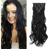 Gairyan Extension Capelli Clip 7 Pezzi Set Clip in Hair Extensions Ondulati Posticci per Capelli Finti Extension con Clip Naturali Sintetici Parrucchino Lungo Ricci Mossi 50cm per Donna - Jet Nero