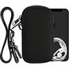 kwmobile Custodia in Neoprene con Zip per Smartphone - Portacellulare a Tracolla - Porta Cellulare da Collo Universale - Borsa Cover Telefono nero
