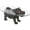 DRW Tavolino con un ippopotamo in resina in oro antico e vetro trasparente 80x50x37cm