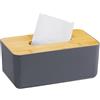 relaxdays Porta Fazzoletti, Riutilizzabile, Portafazzoletti per Bagno, Coperchio in bambù, 10x23x13 cm, Grigio/Naturale