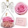 Yamonic Festa della Mamma Idee Regalo,Rosa Eterna Regalo Donna, Rosa Stabilizzata con Angelo di Vetro Regali Mamma Compleanno, Angeli Custodi Regali Nonna, Fiori Eterni con Statuette Angeli Natale