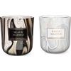 Dekohelden24 Candela profumata - Portacandela antivento - Candela in vetro - in set da 2 pezzi - Direzione del profumo bianco marmo e nero Marble, L/P 8,5 x 8 x 8,5 cm, 150 g per candela