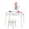 RELAX4LIFE Set di Tavolo da Trucco con Sgabello per Bambini, Toeletta con Specchio Rotondo per Ragazzi, Tavolo Cosmetici con Gambe in Pino Naturale Stabile per Cameretta, 70 x 34 x 100 cm (Bianco)