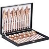 Velaze Set di posate da 24 pezzi, in acciaio inox, di alta qualità, lucidate a specchio, uso multiuso, per casa, cucina, ristorante, set di posate con confezione regalo per 6 persone (oro rosa)