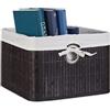 Relaxdays Cestino Portaoggetti, Fodera in Tessuto, Bambù, Rettangolare, Bagno, Giochi, HLP 20x31x31 cm, Nero