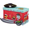 Relaxdays Pouf per Bambini, Sgabello Contenitore per Giocattoli, Pieghevole, Bimbi e Bimbe, Salvaspazio, Pirata, Rosso, 50 litri