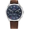 Tommy Hilfiger Orologio analogico multifunzione al quarzo da uomo con cinturino in pelle Marrone - 1791855