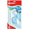 Kores Geo30 - Set di Geometria per Bambini e Studenti, 4 Pezzi in Plastica: Righello, Goniometro e Squadre per la Scuola, Colore Casuale