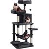 Yaheetech Albero Tiragraffi per Gatti Adulti Giocattolo in Corda Sisal Naturale Gioco 2 Palle 60 x 48,5 x 150 cm Nero