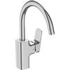 Ideal Standard - Ceraplan, Miscelatore monocomando per lavello da cucina, Bocca alta tubolare curva orientabile, Cromato