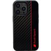 Audi Custodia per cellulare Audi Sport - Compatibile con iPhone 13 Pro Max - Cover antiurto in carbonio - Progettata con ritagli precisi per fotocamera, porte e pulsanti - Nero con dettagli rossi