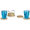 Relaxdays Set di 7 Sottobicchieri Rotondi in bambù, Accessori per Aperitivi e Birra, con Supporto, D: 9,5 cm, Naturali, Legno, 12x12x8 cm