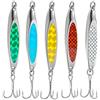 TUXIBIN 5pcs dexter cuneo esche da pesca mare trota esche fetta di metallo cucchiaio ami tripli sgombro paillettes spinner esche dure pesca in mare filatori luccio esche